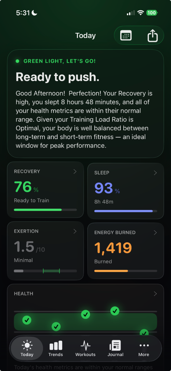 Athlytic Today screen